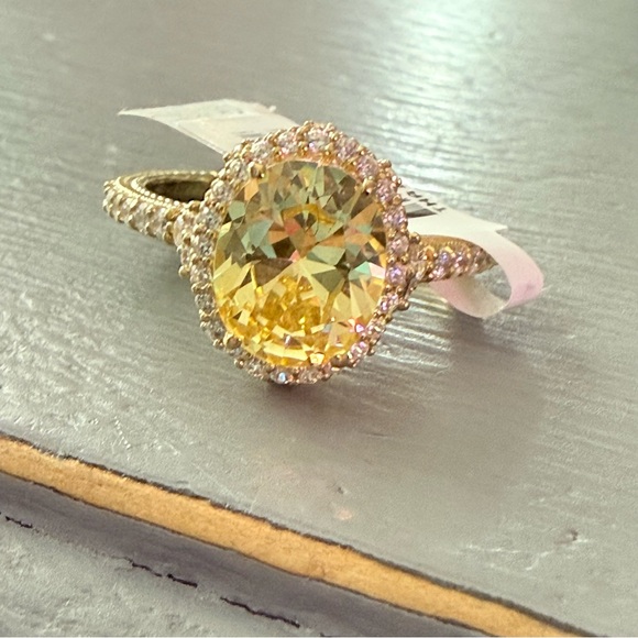 Judith Ripka 14K Gold Clad 925 Sterling Silver Ring Size 10.75 NEW - Picture 3 of 11